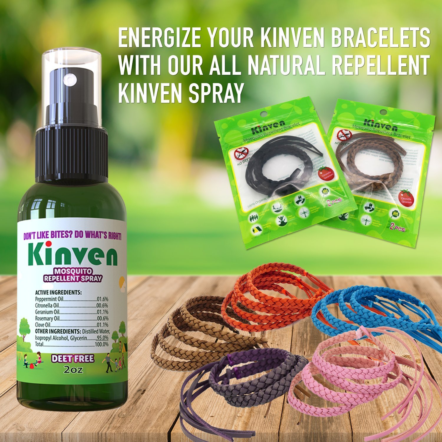 Original Kinven®Mosquito Bug Repellent Faux Leather Bracelet Bands 4